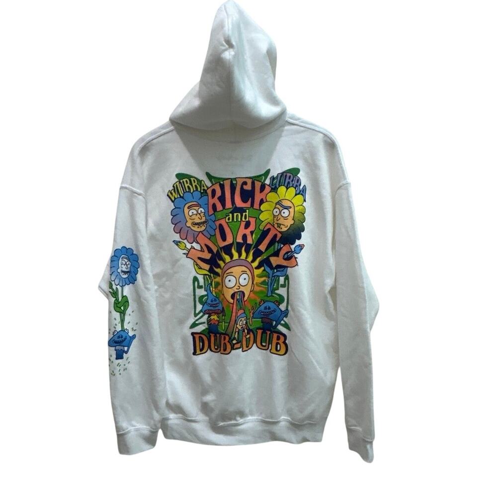 2022 Rick and Morty “Dub-Dub" hoodie sweatshirt wht w/blue flowers Adult Swim Lg
